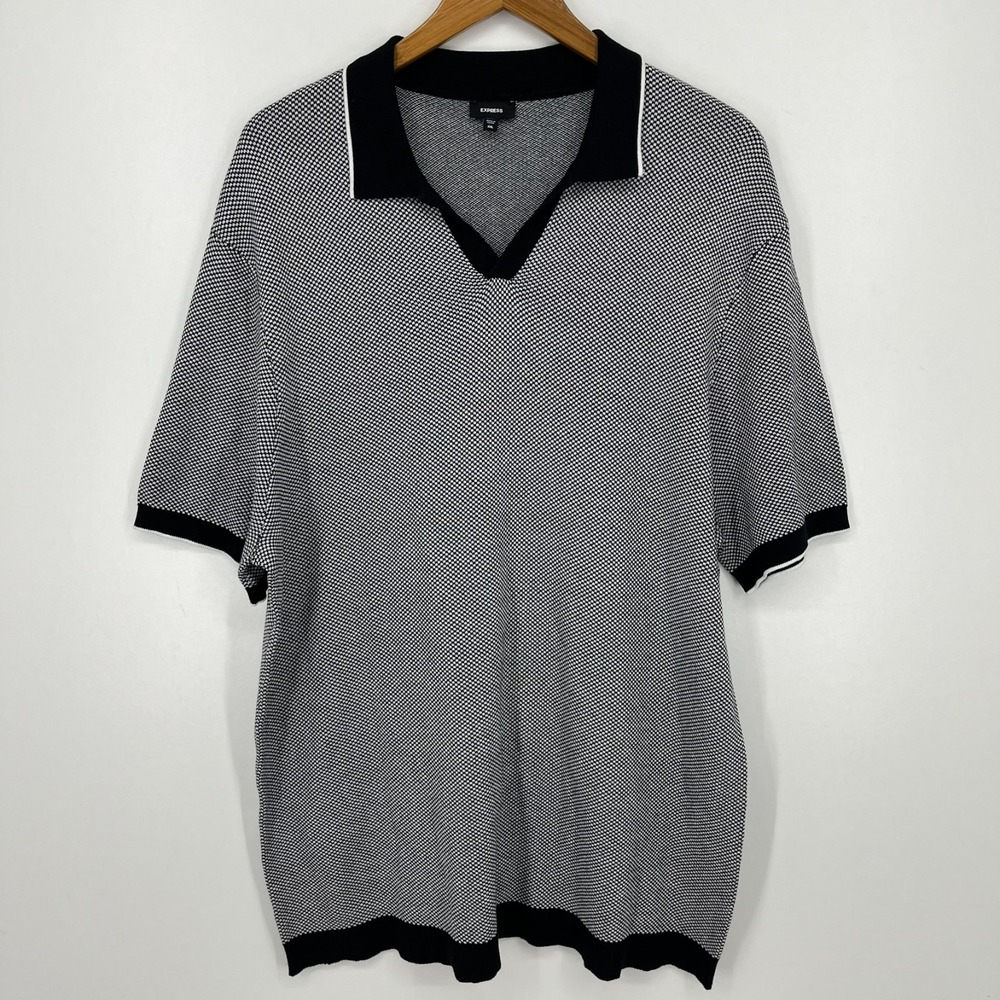 Express Knit Polo Shirt Men's Size 2XL Gray Collared Short Sleeve Cotton Blend